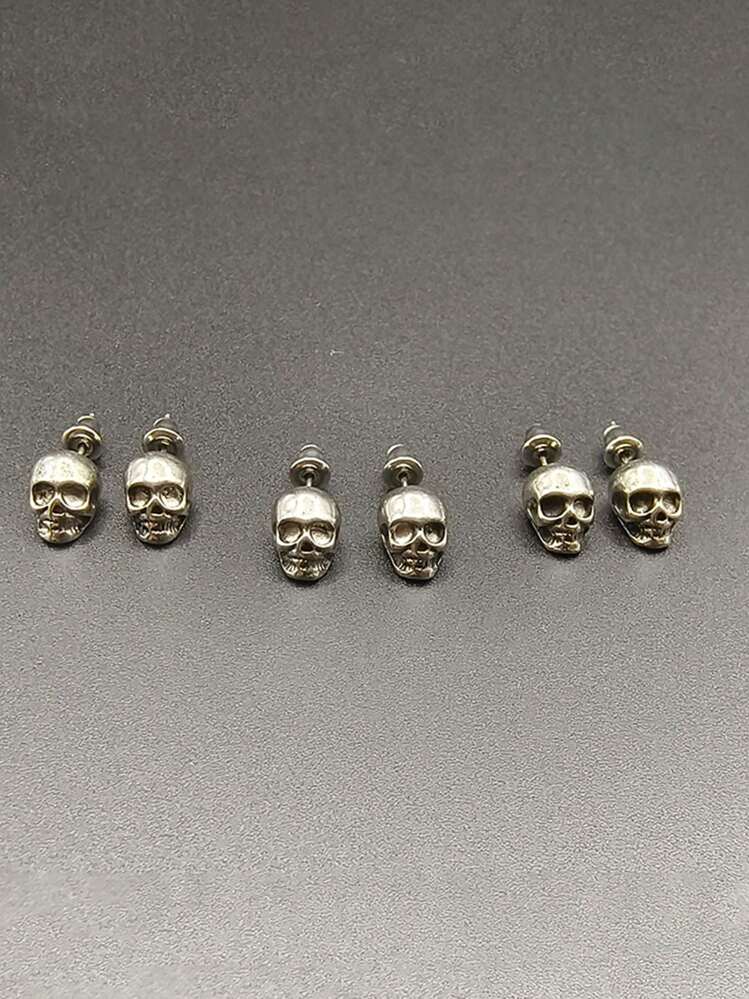 时尚骷髅耳钉，朋克风格骷髅耳钉，复古男女通用耳环，适合万圣节、圣诞节、情人节和节假日 - 多色 - 查看 3