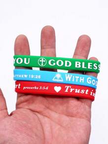 5pcs/10pcs/20pcs Set Assorted Color Bible Verse & Inspirational Phrase Silicone Bracelets, Suitable For Daily Wear And Gift-Giving