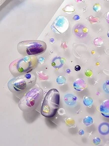 1 张 5D 浮雕明亮多彩星球月亮星星粘性指甲贴纸猫眼效果美甲贴花饰品供应商 - 彩色 - 查看 2