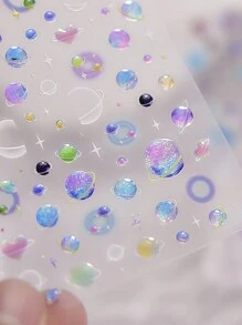 1 张 5D 浮雕明亮多彩星球月亮星星粘性指甲贴纸猫眼效果美甲贴花饰品供应商 - 彩色 - 查看 5