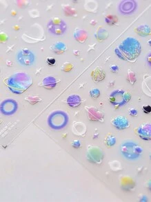 1 张 5D 浮雕明亮多彩星球月亮星星粘性指甲贴纸猫眼效果美甲贴花饰品供应商 - 彩色 - 查看 4