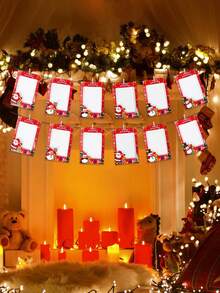 Set de 12 marcos decorativos navideños en estilo rojo, con diseño de muñeco de nieve y Papá Noel - Marcos de fotos de cartón para colgar en la pared, decoración DIY de árbol de Navidad, regalos navideños - Rojo - Ver 4