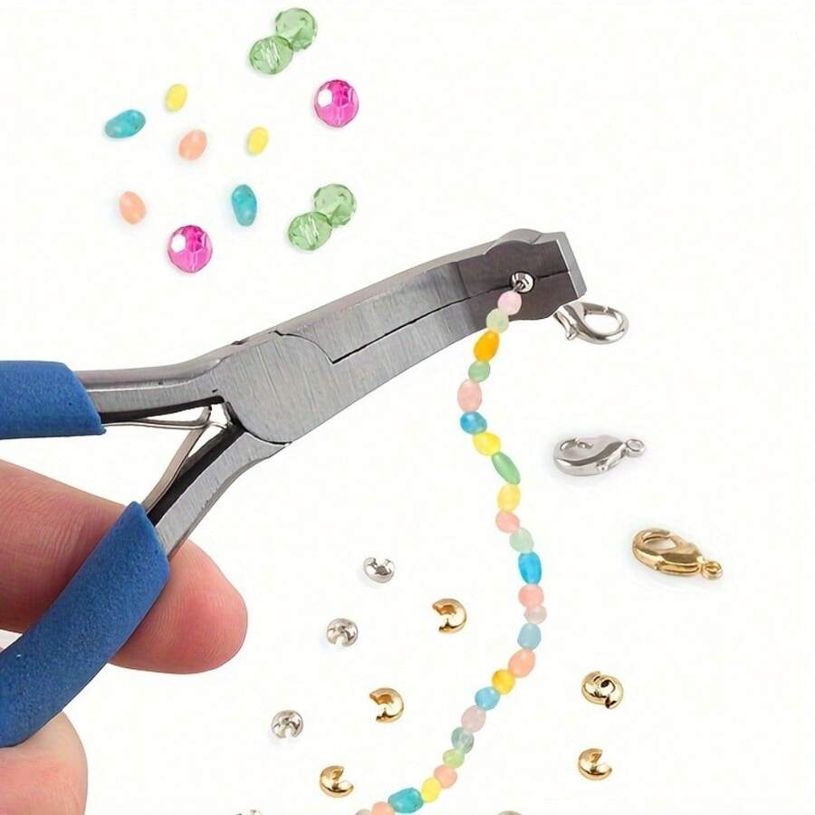 1 件高碳钢压接盖钳，孔径 3.2 毫米，双片簧设计防滑手柄 DIY 串珠首饰工具