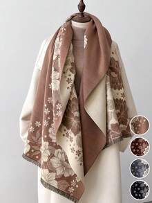 FADZOYLE 1 chiếc khăn choàng họa tiết hoa cho nam và nữ, khăn choàng và khăn quấn mùa thu đông ấm áp bằng vải cashmere, khăn choàng lớn mềm mại, chống gió, có điều hòa, dùng hàng ngày cho váy cưới buổi tối - khăn quàng cổ - Xem 11