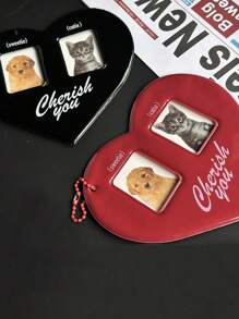 1 件红色/黑色 PVC 时尚简约心形适合学生情侣日常使用礼物送给女朋友妈妈儿童钱包带零钱包钥匙扣配件女士钥匙链冬季礼物送给女士猫情人节 - 彩色 - 查看 2