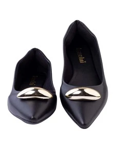 Sapatilha Feminina Bico Fino Preta Casual com Aplique Abs Lesma Tendencia - Preto - Visão 5