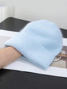 1pc Women's Solid Color Knit Hat, Fashionable Loose Knitted Cap, Soft & Warm Rabbit Hair Large Circumference Beanie, Suitable For Outdoor Travel In Autumn/Winter - Knitted Hat - View 22