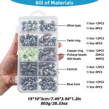 152 件钓鱼铅坠套装：包括岸坠、管状铅坠、锥形铅坠，适用于德克萨斯钓组、卡罗莱纳钓组，适用于淡水和咸水鲈鱼钓具配件 - 彩色 - 查看 4