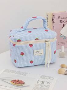 1 pieza Bolsa de cosméticos de viaje acolchada con diseño de fresa, bolsa de cosméticos de viaje multifuncional de gran capacidad, bolsa de cosméticos, bolsa de maquillaje, bolsa de cuidado de la piel, gran capacidad para viajes, bolsa de cosméticos, bolsa de maquillaje, bolsa de cuidado de la piel, bolsa de aseo, cubos de embalaje, accesorios de viaje, accesorios de crucero, accesorios de dormitorio, regalos para damas de honor, regalos para mamá, regalos de cumpleaños, regalos para amigos y maestros, decoración del hogar, regalo perfecto para el nuevo semestre, útiles escolares de vuelta al colegio