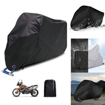 Motorrad Abdeckplane Outdoor 245 * 105 * 125 cm Motorradplane Wasserdicht Winterfest Motorradabdeckung 210T Oxford Stoff Roller Abdeckplane Outdoor Indoor Fahrräder Motorradgarage, Schwarz