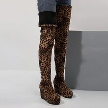 Giày bốt đế xuồng đế mềm in họa tiết da báo cho nữ, phong cách Punk thời thượng - Màu vàng - Xem 7