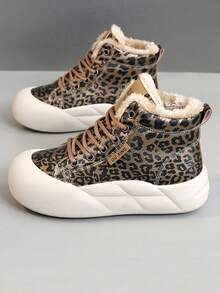 新款女士户外鞋，豹纹印花，保暖内衬，厚实柔软舒适防滑，时尚百搭 - 卡棕 - 查看 3