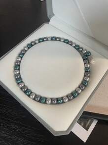 1 chiếc vòng cổ ngọc trai xanh lá cây đa năng nhiều màu, thích hợp để đeo hàng ngày, lễ hội và làm quà tặng - Nhiều màu - Xem 1