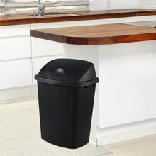 10 Gallon Plastic Kitchen Waste Bin With Swing Top, Set Of 4 Plastic Tall Garbage Bin With Swing Lid, Black - Black - View 5