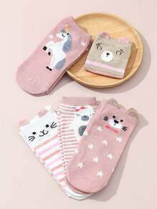 5 双女孩猫咪、小马和蝴蝶结印花踝袜套装 - 彩色 - 查看 5