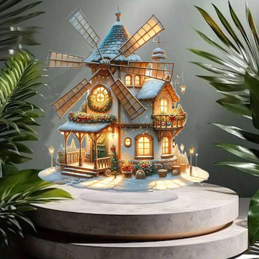 Charming Gingerbread House Christmas Tabletop Display - Acrylic, Versatile Holiday Decor With Stand Best Gifts - Grey - View 1