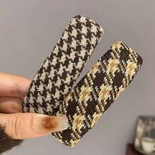 2 件装女士多色面料和仿皮 BB 发夹，秋冬新款复古格子咖啡色时尚发饰，别致街头时尚日常使用 - 彩色 - 查看 17