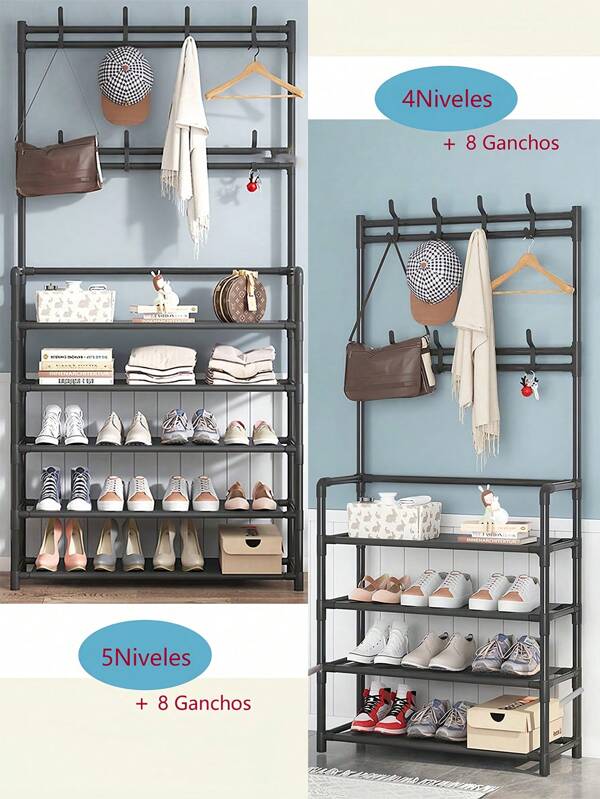 Zapatero Apilable Multiusos Con Marco De Metal, Estante Para Construir, Caja De Zapatos Portátil, 3/5 Niveles, Plegable, Creativo, De Hierro, Gran Estante De Almacenamiento Para Dormitorio, Armario, Zapatero, Caja De Almacenamiento De Zapatos Con Gancho Para Sombrero, Perchero, Entrada, Estante De Almacenamiento Grande, Zapatero, Armario, Sombrero, Zapatero, Abrigo Estante, Estante De Almacenamiento Multifuncional De Entrada