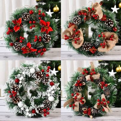 1pc 30cm Christmas Wreath, Thanksgiving Decor, Indoor/Outdoor Home Decor Wreath (Pine Cones & Snowflakes), Handmade Christmas Door Wreath, Christmas Party Decoration, Suitable For Holiday Home Decor, Christmas Decoration, Christmas Gift, Chinese New Year Gift, Outdoor/Indoor Use, Christmas Wreath Holiday Atmosphere Decor, Christmas Tree Wreath Pendant, Christmas Eve Decoration Accessories, Christmas
