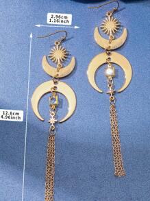 1 对波西米亚风格新月锆石长流苏耳环复古时尚女士宴会情人节礼物配饰、妈妈、母亲、母亲节、礼物