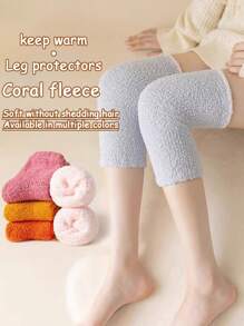 1 Pair Coral Fleece Fluffy Leg Warmers, Winter Thick Knee Protector Leg Sleeve For Women, Cozy - Light Grey - View 3