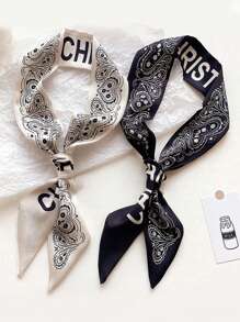 2 件/套女士优雅佩斯利和字母图案头带和小围巾，适合春秋季节，头巾、发带、头带非常适合装扮您的外观 - 彩色 - 查看 1