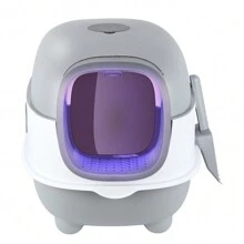 Bac à Litière Fermé, Stérilisation et Désinfection UV, Maison de Toilette, Avec Pelle, Sac Désodorisant et USB, Capacité de Charge 8 kg, Gris/Vert