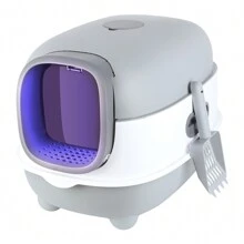 Bac à Litière Fermé, Stérilisation et Désinfection UV, Maison de Toilette, Avec Pelle, Sac Désodorisant et USB, Capacité de Charge 8 kg, Gris/Vert