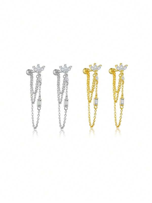 ANDYWEN حلق فضي فاخر مزين بحجر  الكريم وسلسلة للنساء ، مناسب للهدايا والعطلات