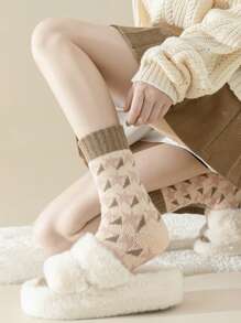 4 双女士加厚保暖粉色毛绒袜子 - 粉色 - 查看 5
