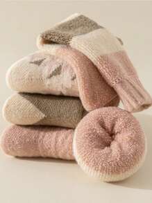 4 双女士加厚保暖粉色毛绒袜子 - 粉色 - 查看 4