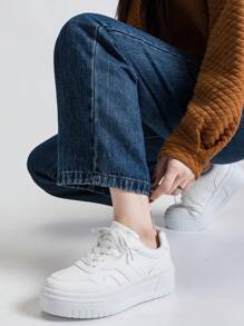 2025 Spring New Style Casual Shoes For Women, Ladies Platform Shoes, White Shoes, Comfortable Sneakers, Student Sports Shoes Increase Height By 5cm, Suitable For Short Women - White - View 5