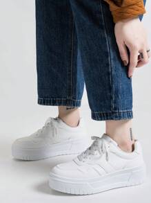 2025 Spring New Style Casual Shoes For Women, Ladies Platform Shoes, White Shoes, Comfortable Sneakers, Student Sports Shoes Increase Height By 5cm, Suitable For Short Women - White - View 6