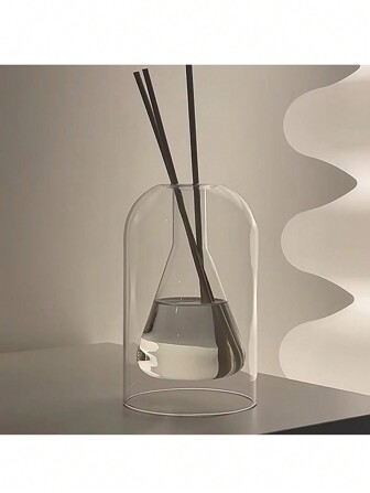 1pc 130ml Transparent Glass Diffuser Bottle With Rattan Sticks, Fragrance Oil Bottle For Home Use, Unscented Aroma Bottle, Simple Decorative Glass Vase, Glass Vase Fragrance Reed Sticks Home Decor Interior Design Tranquility Life Aesthetics Aromatherapy Art Decor Natural Element Relaxing Time Life Style Home Life Handicraft Mental Peace Good Times Creative Home Decorative Art Life Inspiration Mental Space Gifts Birthday Graduation