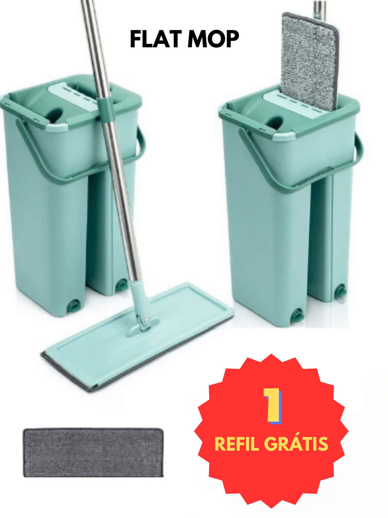 Flat Mop With Refill Reinforced Mop With Bucket Magic Squeegee Washer
