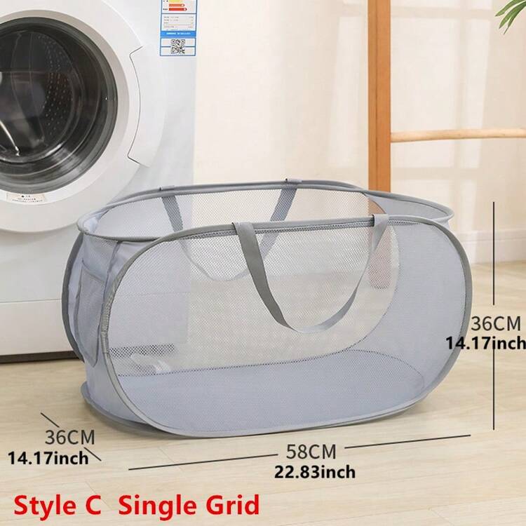 1 件网状弹出式洗衣篮，开口宽，透气可折叠，节省空间，适用于宿舍旅行浴室，适合返校 - 灰色 - 查看 16