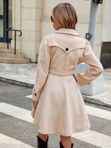 Cappotto lungo casual da donna a doppio petto con maniche lunghe, versatile per l'autunno/inverno - Beige - Visualizzare 2