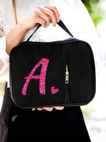 1 件圣经袋，首字母印刷 A-Z，圣经封面，圣经架，便携整理袋，带拉链和口袋，适用于标准尺寸圣经袋，用于圣经学习，圣经封面，花卉圣经盒，带手柄圣经袋，非常适合成人女性男性圣经学习（黑色）（拉链位置随机） - 黑色 - 查看 3