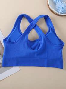Women's Solid Color Cross-Back Crisscross Strap Sports Bra