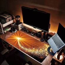 金色光芒鼠标垫闪光星星大号桌垫办公桌配件带缝边防滑鼠标垫橡胶底座桌垫 35.4x15.7 英寸适用于家庭办公室礼物送给朋友女士 - 彩色 - 查看 4