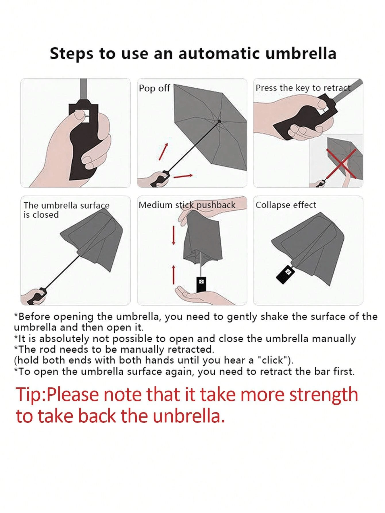 Paraguas grande y de alta calidad plegable automáticamente, a prueba de lluvia y viento, paraguas resistente para familia, entretenimiento, exterior, protección contra la lluvia y el sol, dos en uno como sombrilla (el tejido del paraguas, las varillas y el diseño con letras en inglés se combinan al azar), regalo para el Día de la Madre, decoración de dormitorio, jardín, decoración de cocina, verano, playa, artículos esenciales de viaje, decoración de habitación, suave, graduación - Multicolor - Añade 6