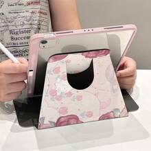 Khe cắm bút + Vỏ máy tính bảng xoay 720° tương thích với Ipad 9th/10th Air4/5/6, Galaxy Tab A8/S6 Lite10,4 inch/A7/A8/A9 8,7 inch A9+/S9FE Vỏ bảo vệ chống sốc bằng da PU họa tiết hành tinh màu hồng anh đào tình yêu, hỗ trợ chế độ Ngủ/Đánh thức tự động - Bụi hồng - Xem 2