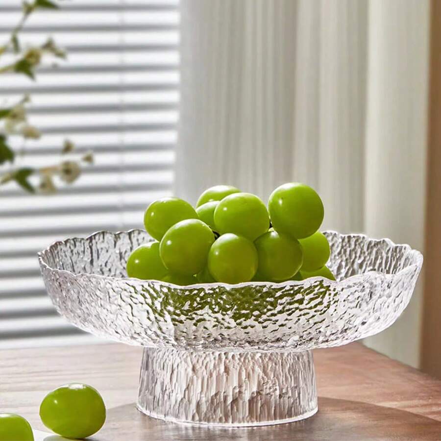 HIKMLK Bol à fruits décoratif en verre, présentoir sur pied large bol