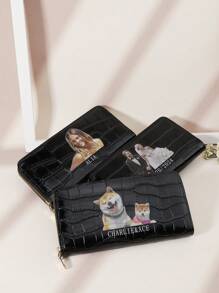 Customizable Printed Image, Name, Signature Couples Crocodile Leather Multi-Card Slots Wallet, Long Wallet, Valentine's Day, Mother's Day Gift, Birthday Gift Wallets For Women, Local, New Year Glamour