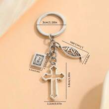 Fashionable Zinc Alloy Cross And Jesus Fish Keychain - Men's Bible Inspired Accessory