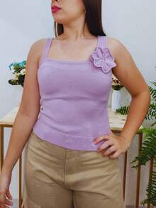 Women's Blouse With Modal Flower Strap Knit Summer 2024 Chic Elegant - 紫丁香色 - 查看 1