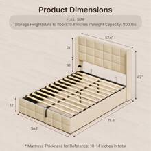 Full Queen Lift Up Storage Bed Frame, Room Decoration Stuff Upholstered Platform Bed Frame With Large Hydraulic Storage Space And Headboard - 米色 - 查看 9