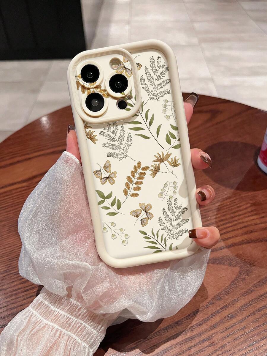 1个叶子图案TPU纯色防震软手机壳，兼容苹果手机 - 彩色 - 查看 1