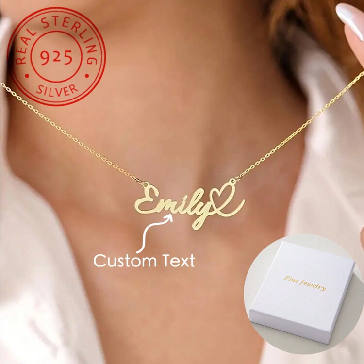 925 Sterling Silver Personalized English Name Heart Pendant Necklace, A Unique And Meaningful Gift, Warm And Distinctive Jewelry Accessory, Luxury Unisex Jewelry, Available In Gold, Fashionable, Multicolor, Retro, Neutral, Minimalist, Casual, Customized, Personalized, One-Of-A-Kind, Ideal Gift For Him, Ideal Gift For Her - Multicolor - View 2