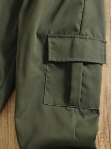 Young Girl Casual Letter Pattern Short Sleeve T-Shirt And Cargo Pants, Summer - Army Green - View 6